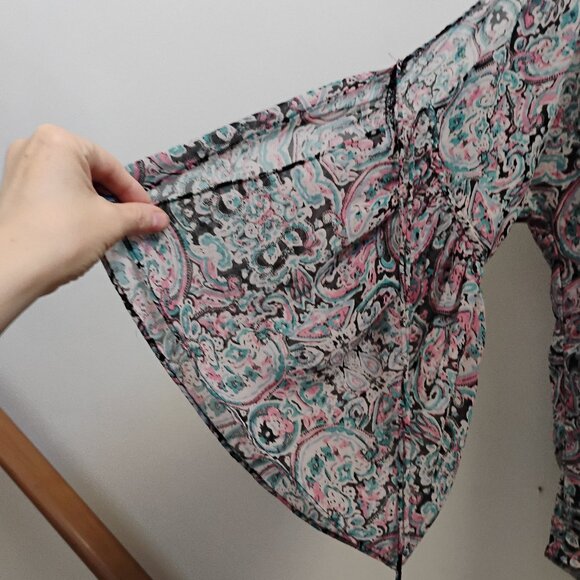 Charming Charlie Romantic Y2K Chiffon Paisley Boho Blouse – Cold Shoulder Bell S - Picture 4 of 8